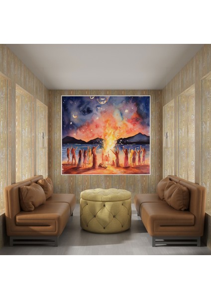 Bohem Mehtaplı Plaj Kanvas Tablo - Bohem, Mehtaplı Plaj, Ev Dekorasyonu, Bohem Sanat, 30X30