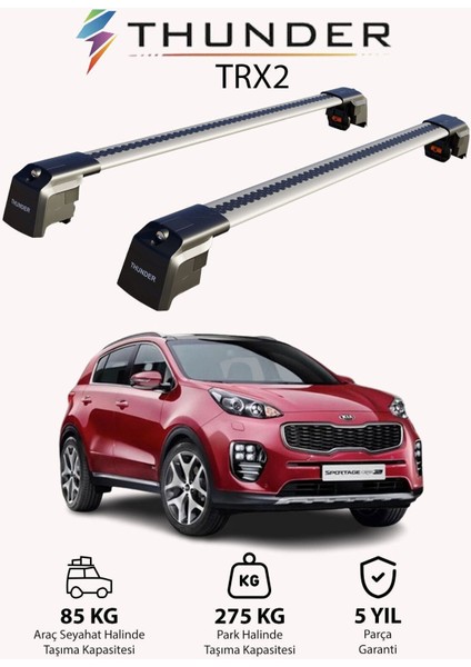 Kıa Sportage 2016-2021 Trx2 Thunder Carrier Kilitli Ara Atkı Taşıyıcı Tavan Barı Siyah