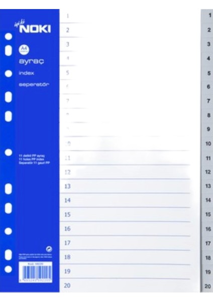 Ayraç 1-20 Rakam Pp (Index Seperatör) ( 5 Paket )
