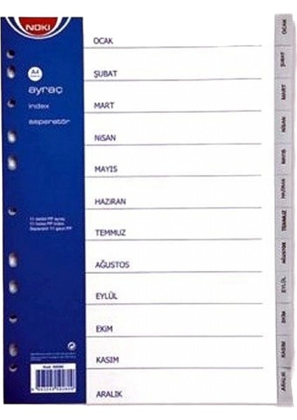 Ayraç Ocak-Aralık Aylar Pp (Index Seperatör) ( 5 Paket )