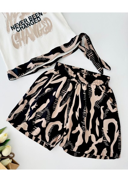 Never Been Viskon Şortlu Kız Çocuk takım - Beyazkahve fiyatları