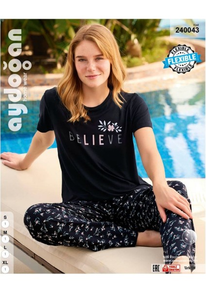Aydoğan Homewear -Believe- Yazılı Viskos Yazlık Pijama TAKIMI-240043