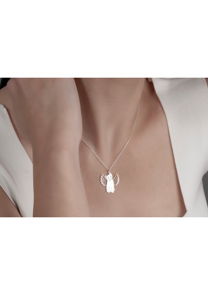 Melek Kanatlı Kedi Kolye ,925 Ayar Gümüş Kolye, Gümüş, Rose Gold, Altın Kaplama Kolye indirimleri
