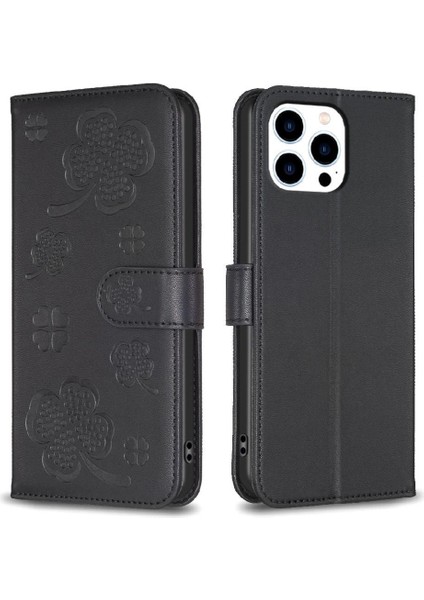 IPhone 13 Için Flip Case Pro Pu Deri Cüzdan Yonca Çiçek Kart Yuvaları (Yurt Dışından)