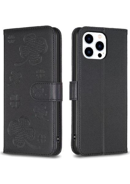 IPhone 15 Için Flip Case Pro Max Çok Renkli Yonca Çiçek Cüzdan Pu Kart (Yurt Dışından)