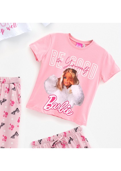 For You Kids Barbie 4'lü Tshirt Pembe Şort Pantolon Takım