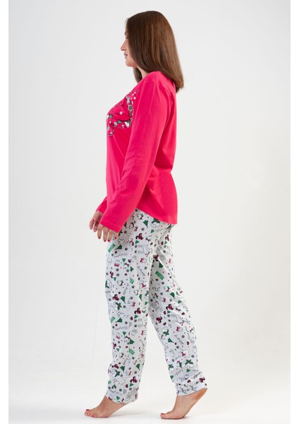 Pamuklu Kadın Büyük Beden Uzun Kol Pijama Takım , 204153