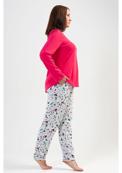 Pamuklu Kadın Büyük Beden Uzun Kol Pijama Takım , 204153