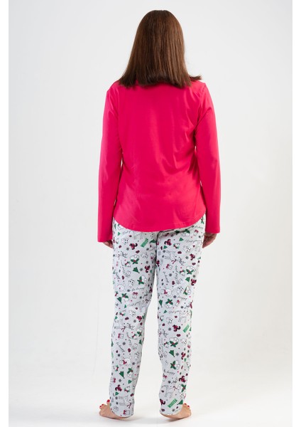Pamuklu Kadın Büyük Beden Uzun Kol Pijama Takım , 204153
