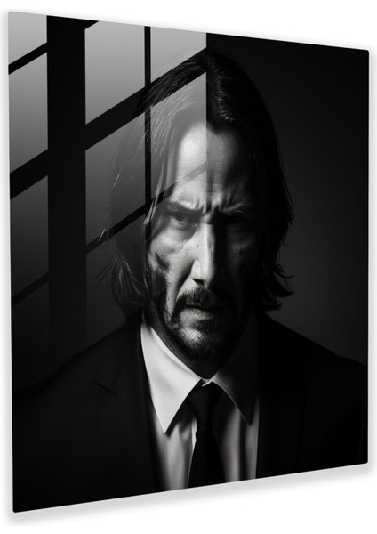 John Wick Minimalist Siyah Beyaz Cam Baskı