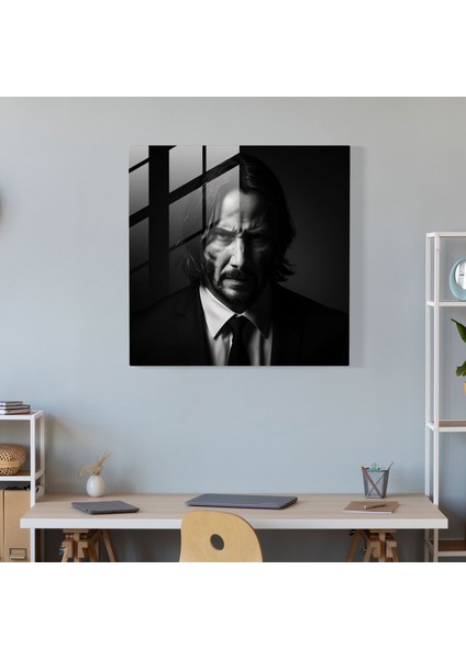 John Wick Minimalist Siyah Beyaz Cam Baskı