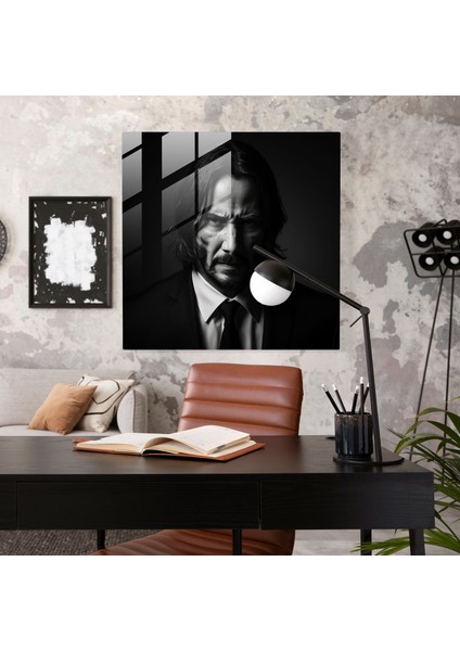 John Wick Minimalist Siyah Beyaz Cam Baskı
