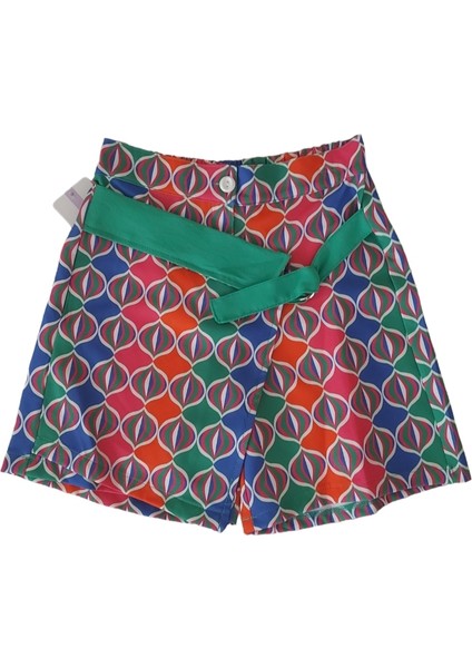 Kendinden Kemerli Desenli Renkli Kız Çocuk Şort Etek fiyatları