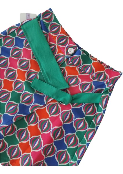 Kendinden Kemerli Desenli Renkli Kız Çocuk Şort Etek fırsatları