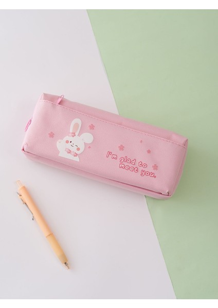 Ilkokul Öğrencileri Için Basit Sevimli Tavşan Kalem Çantası Çift Katmanlı Oxford Fermuarlı Kalem Çantası (Yurt Dışından)
