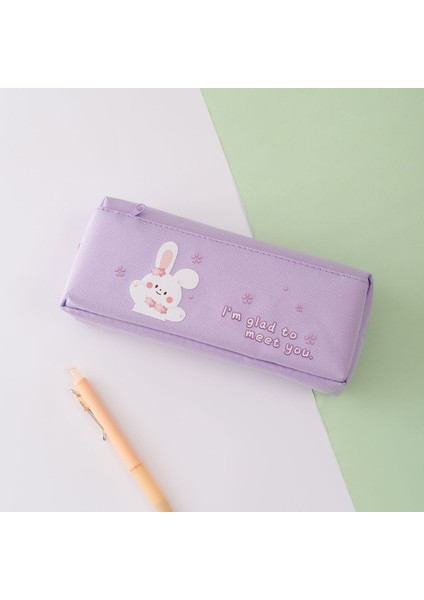 Ilkokul Öğrencileri Için Basit Sevimli Tavşan Kalem Çantası Çift Katmanlı Oxford Fermuarlı Kalem Çantası (Yurt Dışından)