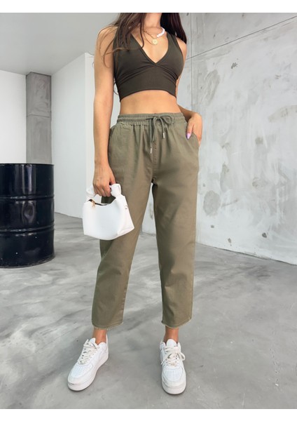 Kadın Pamuklu ve Likralı Yüksek Bel Dar Kesim Cepli Pantolon modelleri