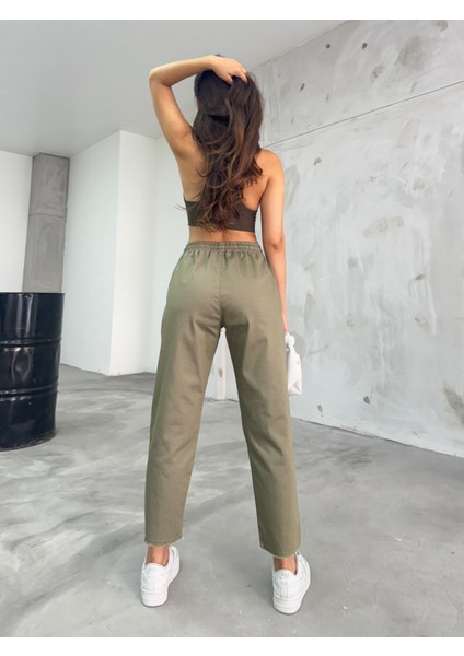 Kadın Pamuklu ve Likralı Yüksek Bel Dar Kesim Cepli Pantolon fırsatları