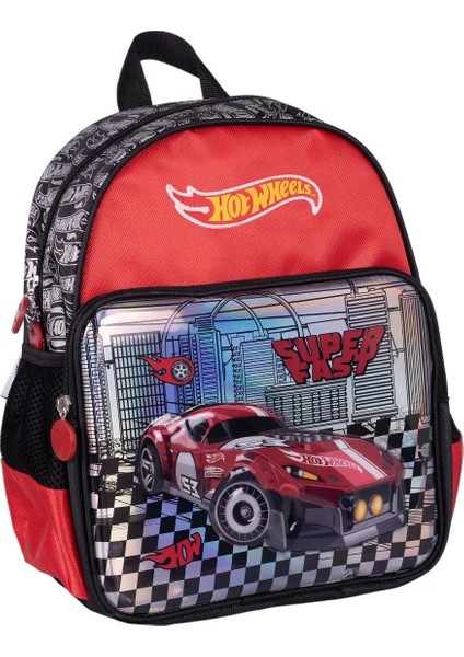 Hot Wheels Kabartmalı Desen Anaokulu/kreş Boy 2 Bölmeli Cepli Çocuk Okul Sırt Çantası Kırmızı
