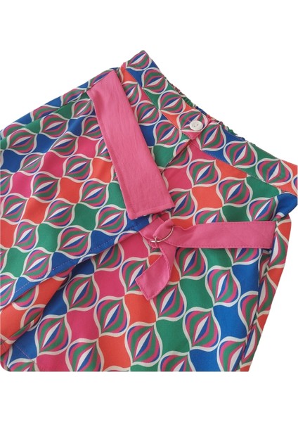 Kendinden Kemerli Desenli Renkli Kız Çocuk Şort Etek modelleri