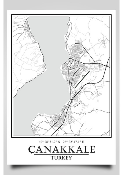 Çanakkale Şehir Haritası Çerçevesiz Poster-Harita Sanatı, Map Art Design