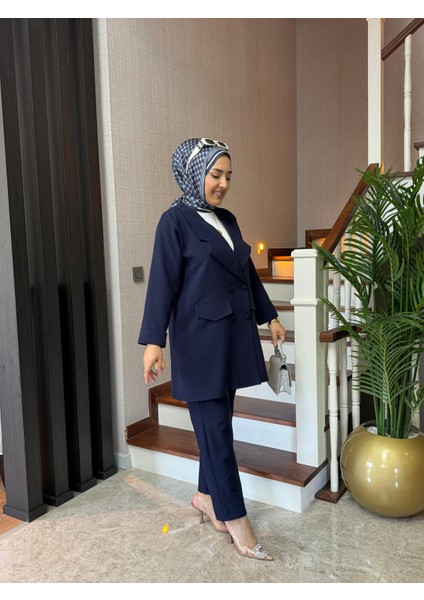 Casual Blazer Ceket Pantolon Takım Double Krep Kumaş Tesettür Giyim ST2187 modelleri