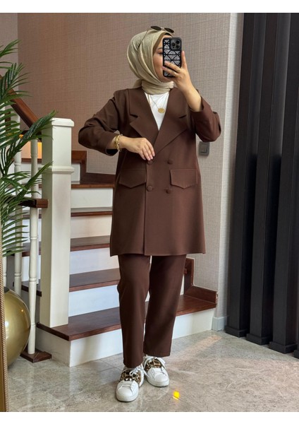 Casual Blazer Ceket Pantolon Takım Double Krep Kumaş Tesettür Giyim ST2187