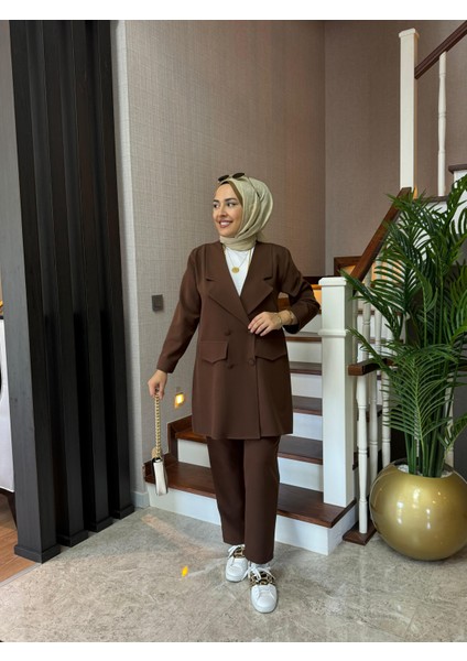 Casual Blazer Ceket Pantolon Takım Double Krep Kumaş Tesettür Giyim ST2187 fiyatları