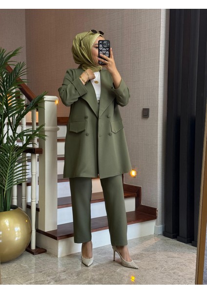 Casual Blazer Ceket Pantolon Takım Double Krep Kumaş Tesettür Giyim ST2187