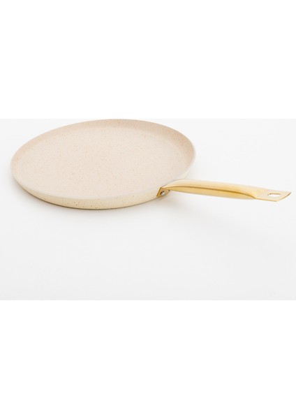 28 cm Cream Kısa Kenarlı Krep Tava, Non-Stick Krep Omlet Tavası (Çelik Boru Kulp)