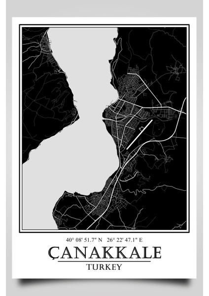 Çanakkale Şehir Haritası Çerçevesiz Poster-Harita Sanatı, Map Art Design