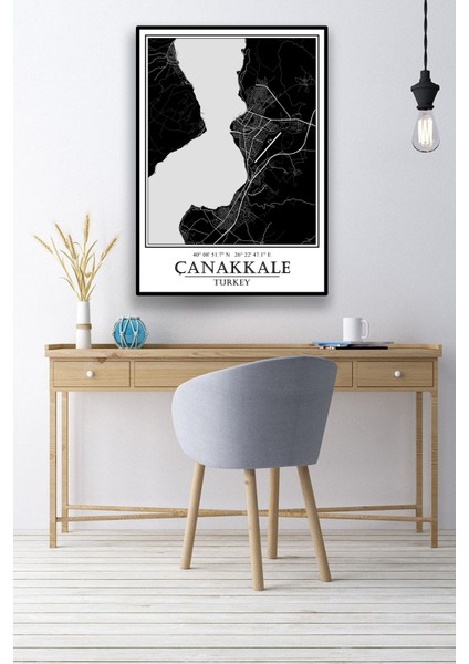 Çanakkale Şehir Haritası Çerçevesiz Poster-Harita Sanatı, Map Art Design modelleri