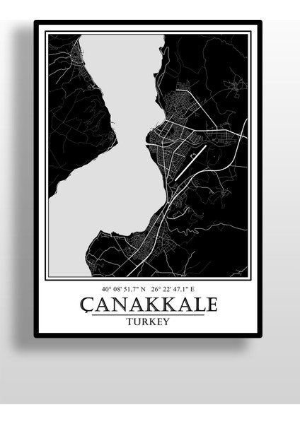 Hari Tasarım Çanakkale Şehir Haritası Çerçevesiz Poster-Harita Sanatı, Map Art Design