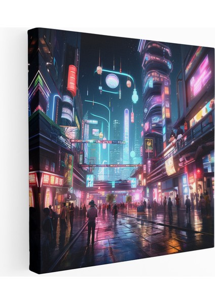Cyberpunk Arcade Metropolis Kanvas Tablo, 30X30 cm