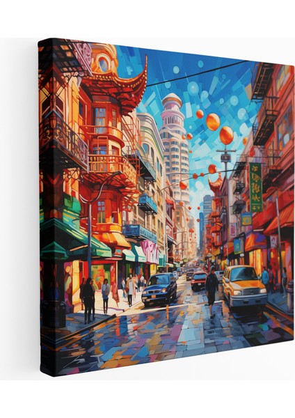 San Francisco'nun Çin Mahallesi Akrilik Tablo Kanvas Tablo, 100X100 cm