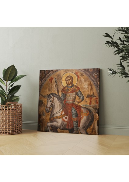 Bizans Mozaik Şövalyesi Kanvas Tablo, 30X30 cm fiyatları