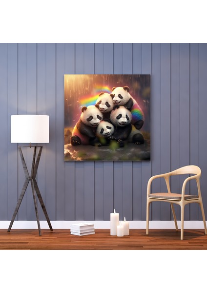 Bebek Panda Gökkuşağı Kucaklama Kanvas Tablo, 30X30 cm fiyatları