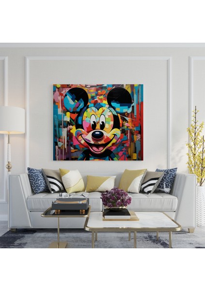 Renkli Kolaj Mickey Mouse Kanvas Tablo, 30X30 cm