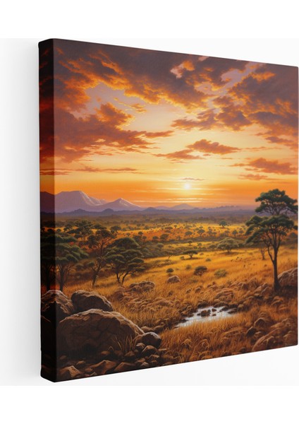 Serengeti Gün Batımı Panoramik Kanvas Tablo, 30X30 cm