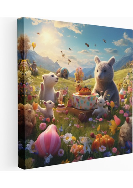 Dost Hayvanlar Pikniği Kanvas Tablo, 30X30 cm