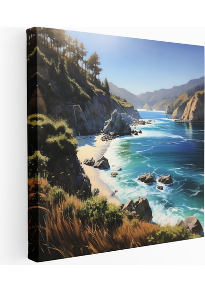 Big Sur Sahil Manzarası Yağlıboya Tablo Tablo, 30X30 cm