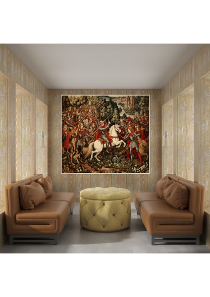Goblen Esintili Ortaçağ Savaşı Kanvas Tablo, 30X30 cm fiyatları
