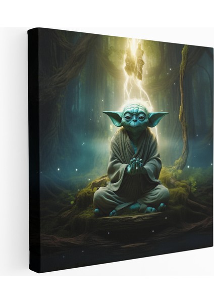 Gerçeküstü Büyülü Orman Kanvas Tablo Baskı: Meditasyon Yapan Yoda, 30X30 cm