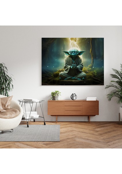 Gerçeküstü Büyülü Orman Kanvas Tablo Baskı: Meditasyon Yapan Yoda, 30X30 cm fiyatları