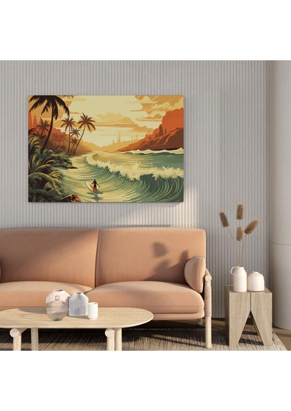 Tropikal Sörfçü Retro Kanvas Tablo, 30X30 cm fiyatları