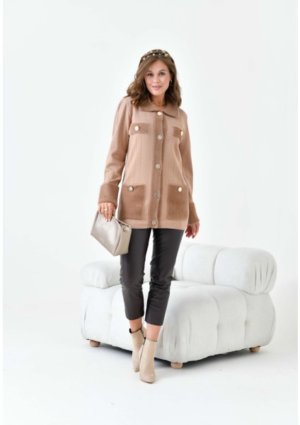 Kadın Pile Detaylı Hırka Camel 20714