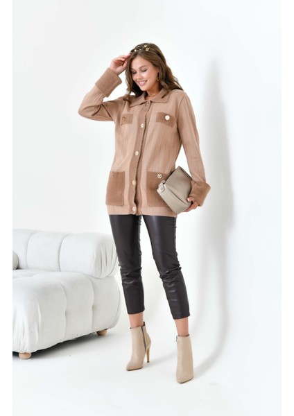 Kadın Pile Detaylı Hırka Camel 20714 modelleri
