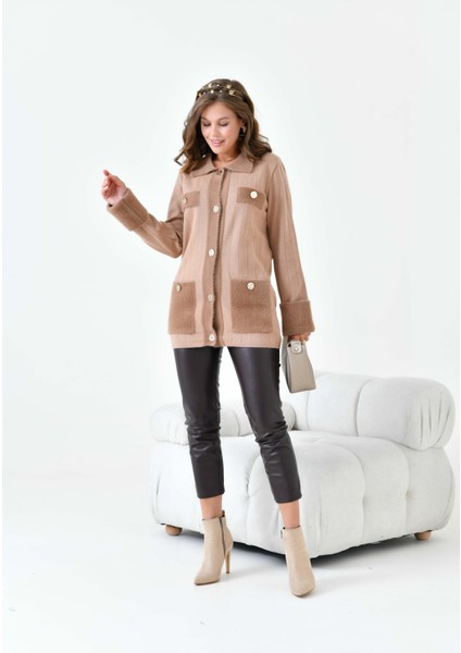 Kadın Pile Detaylı Hırka Camel 20714 indirimleri