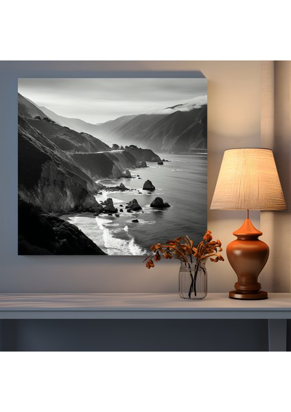 Big Sur Sahil Şeridi Monokrom Kanvas Tablo, 30X30 cm fiyatları