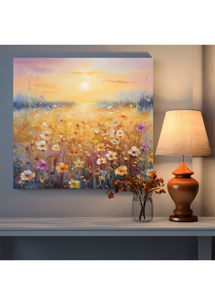 Romantik Gün Batımı Çiçek Tarlası Kanvas Tablo, 30X30 cm fiyatları